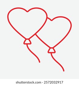 Love Shape Air Balloons Vector. Heart Air Balloon Icon. Air Balloons. Heart Balloon Line Icon. Love Balloon Line Icon.