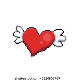 forma de amor con el ala de ángel en el estilo de arte de píxeles