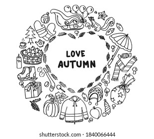 Love shape autumn vector illustration. Hand drawn autumn and winter icon. Doodle vector illustration art.
