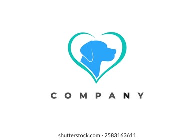 love shape and beagle dog head silhouette logo