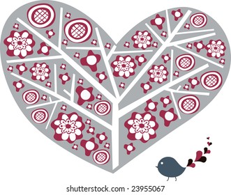 love shape and bird design