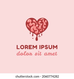 Love shape brain logo symbol in isolated background - vector