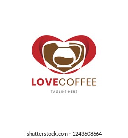 Love shape of coffee shop logo design template