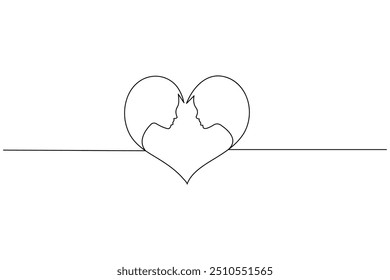 Love shape continuous one line drawing of isolated outline art and heart shape vector icon