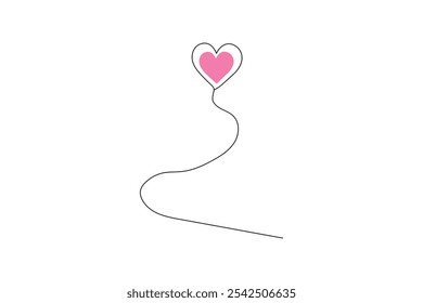 Love shape continuous one line drawing and valentine day simple isolated outline vector design
