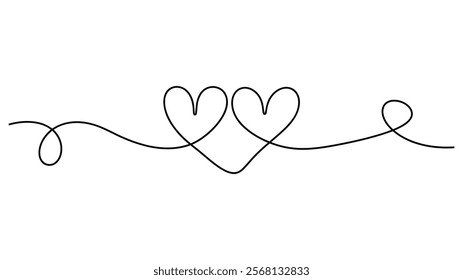 Love shape Continuous One Line Drawing, Hand drawn vector art