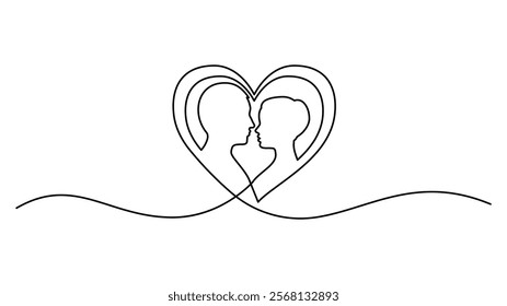 Love shape Continuous One Line Drawing, Hand drawn vector art
