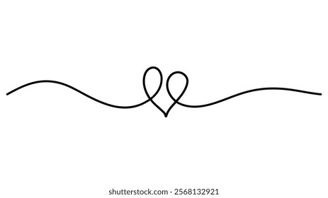 Love shape Continuous One Line Drawing, Hand drawn vector art