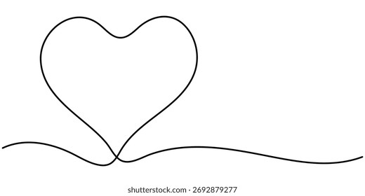 Forma de amor continuo de una línea de dibujo, una sola línea de dibujo del corazón. Ilustración vectorial de contorno minimalista. 