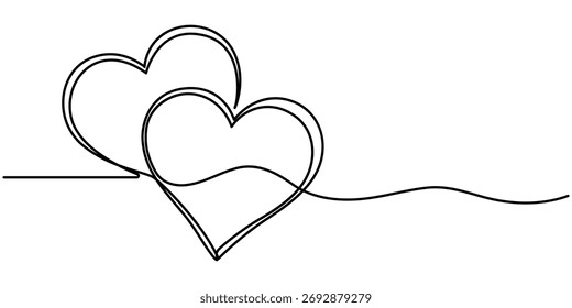 love shape continuous one line drawing, Single line drawing heart. Minimalistic outline vector illustration. 