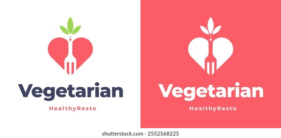 Forma del amor con el diseño del icono del logotipo del tenedor para la Ilustración vectorial de la Plantilla del logotipo del restaurante