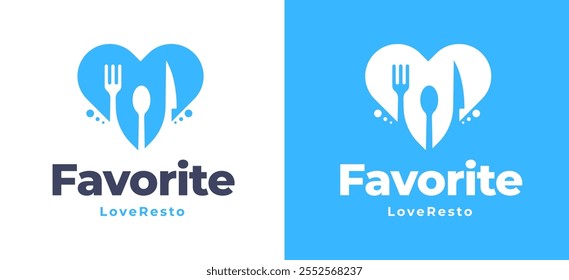 Love shape with fork spoon knife logo icon design for restaurant logo template vector illustration