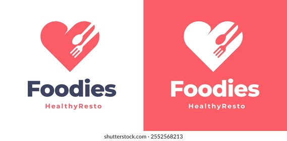 Love shape with fork spoon logo icon design for restaurant logo template vector illustration