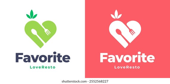 Forma del amor con el diseño del icono del logotipo de la cuchara del tenedor para la Ilustración vectorial de la Plantilla del logotipo del restaurante