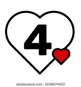 Amor forma marco número 4 Clip Ilustración vectorial de arte. Recursos gráficos de San Valentín o aniversario con Ilustración vectorial de color rojo negro audaz