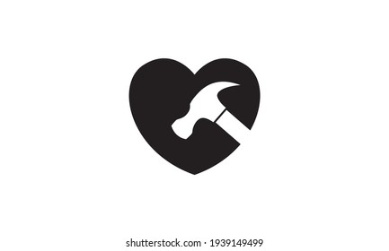 love shape with hammer logo vector symbol icon design illustration