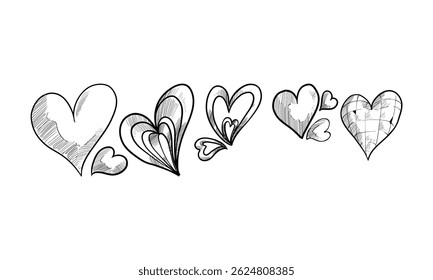 love shape handdrawn engraving doodle collection