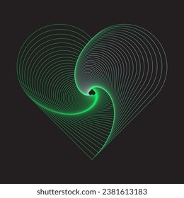 Love shape or heart in lines blend layers. Heart shape stripes black background 