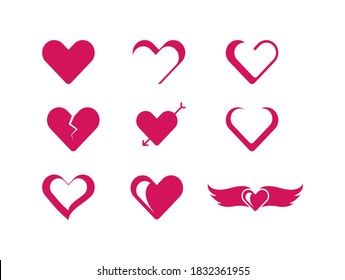 Love shape icon set vector template design. Creative love hart shape vector template. Valentines day, anniversary dating Vector Concept-10-20-02