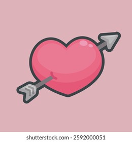 love shape with iron arrow in outline flat vector design