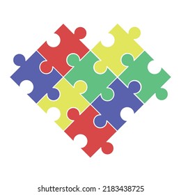 Love shape made by Puzzle jigsaw pieces in colorful rainbow pastel vector design illustration free editable for content element asset