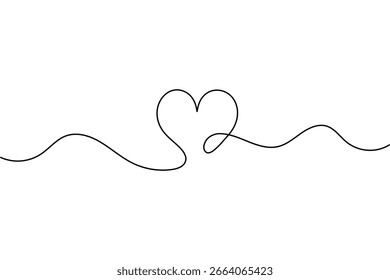 Love shape outline vector illustration in continuous one line minimalist style isolated drawing