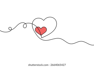 Ilustración vectorial de contorno de forma de amor en una línea continua estilo minimalista dibujo aislado
