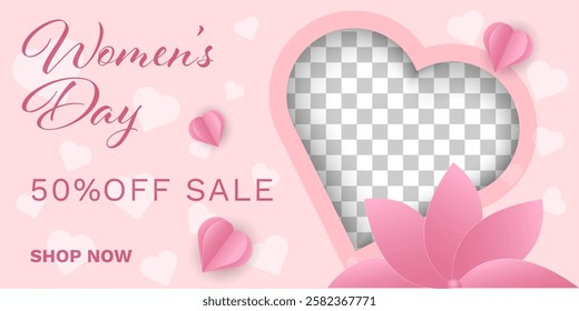 Love shape paper style international women's day sale horizontal banner