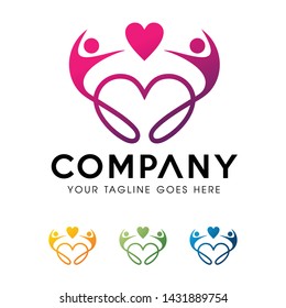 Love shape people swoosh icon logo vector 