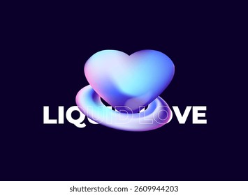 love shape with planet line modern light 3d hologram, holo, holographic futuristic decoration sign design on dark background