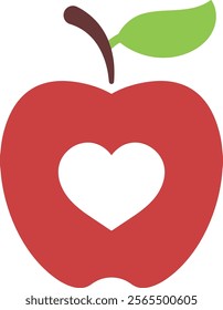 Love Shape Red Apple Vector Art with a Modern White Background