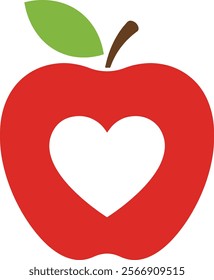  Love Shape Red Apple Vector Illustration with White Background