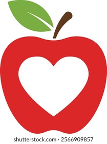  Love Shape Red Apple Vector Illustration with White Background