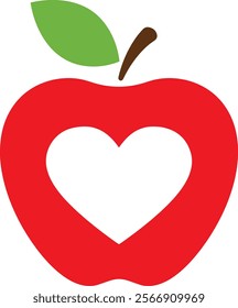  Love Shape Red Apple Vector Illustration with White Background