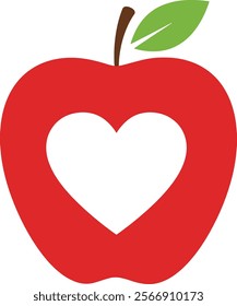  Love Shape Red Apple Vector Illustration with White Background