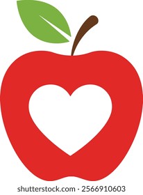  Love Shape Red Apple Vector Illustration with White Background