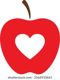  Love Shape Red Apple Vector Illustration with White Background