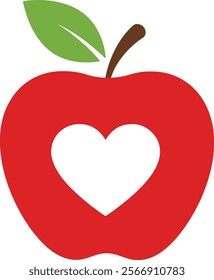  Love Shape Red Apple Vector Illustration with White Background