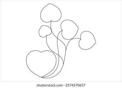 Love shape single line drawing  and  isolated  minimalist outline  valentines day
 vector icon
