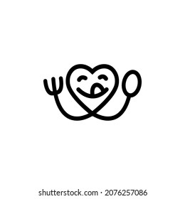 Love shape with a spoon head and a fork head for love meal , Food and love concept. Vector illustration