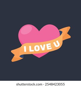 Love shape with text banner in flat vector design.
