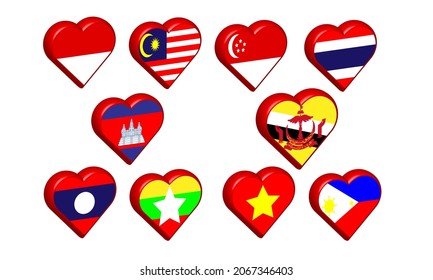 Love shape vector graphic illustration of southeast asia flag