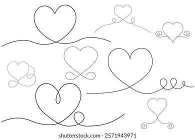 Love shape.Continuous line drawing of heart love. Single one line art of valentine. Vector illustration Free Vector