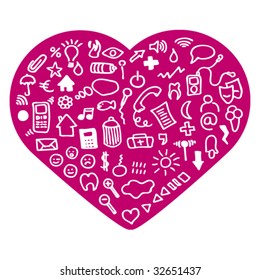 Love shaped doodles icon set - web applications in vector