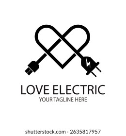 Plantilla de diseño de logotipo eléctrico en forma de amor