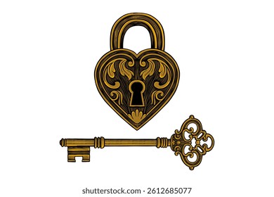love shaped key and padlock illustration