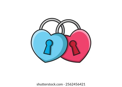 love shaped padlock vector made with blue and pink filled outline style