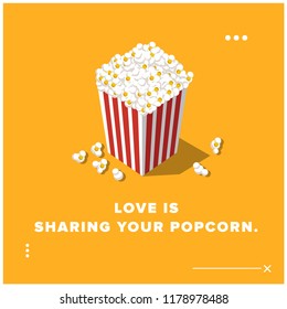 Love is Sharing Your Popcorn Box Vector Illustration Quote Poster 