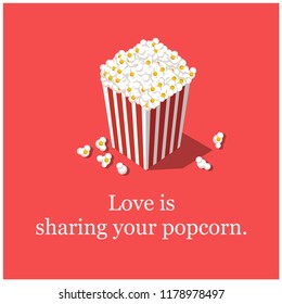 Love is Sharing Your Popcorn Box Vector Illustration Quote Poster 