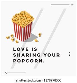 Love is Sharing Your Popcorn Box Vector Illustration Quote Poster 